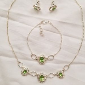 Avon Peridot Necklace, Bracelet, Earrings Set